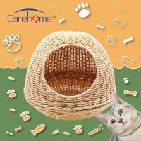 Carehome house hand weaving PE rattan mini cat and dog bed basket