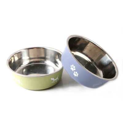 Printed Patterns Durable Double Wall Stainless Steel  Dog Bowl With Non-skid Rubber Bottom