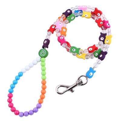 Jelly candy colored beads rope wooden cartoon pearl rope dog leash