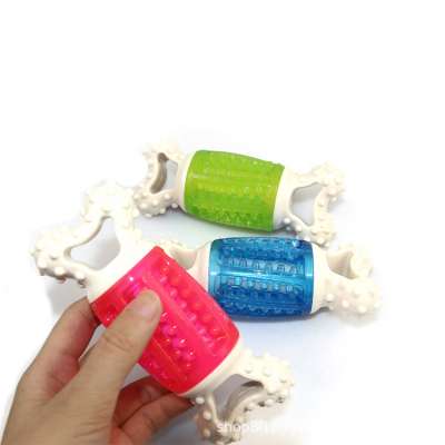 1PC Puppy Bone Toy Pet Dog Squeakers Sound Toys Dotted Dumbbell Shaped Dental Teeth Chew Bone Play Training Pet Toy Supplies